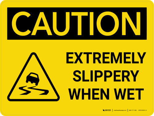 Caution: Extremely Slippery When Wet Landscape With Icon - Wall Sign