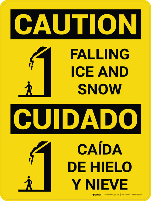 Caution: Falling Ice and Snow Bilingual Spanish With Icons - Wall Sign