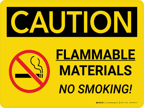 Caution: Flammable Materials No Smoking Landscape With Icon - Wall Sign