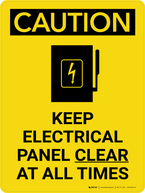 Caution: Keep Electrical Panel Clear at all Times Portrait With Icon - Wall Sign