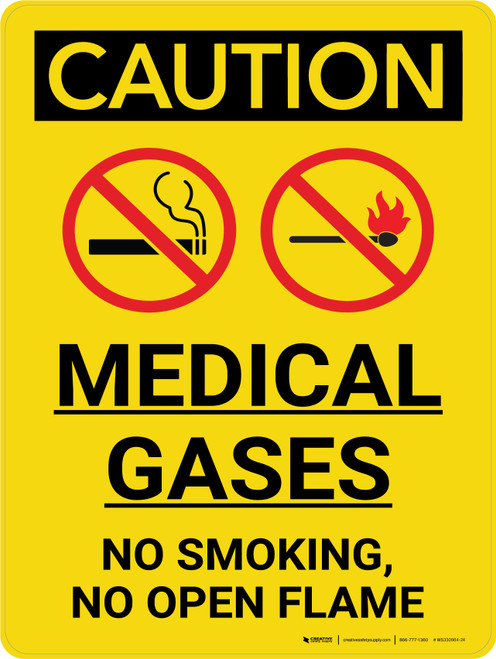 Caution: Medical Gases No Smoking Portrait With Icons - Wall Sign