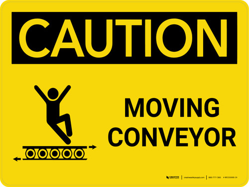 Caution: Moving Conveyor Landscape With Icon - Wall Sign