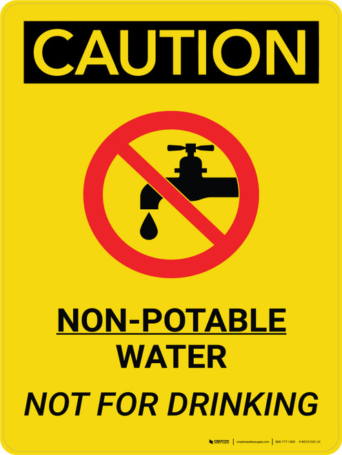 Caution: Non Potable Water Not For Drinking Portrait With Icon - Wall Sign