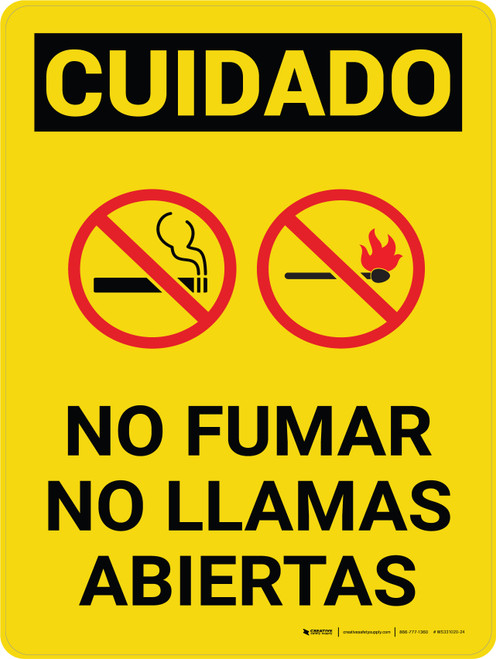 Caution: No Smoking No Open Flames Spanish Portrait With Icon - Wall Sign