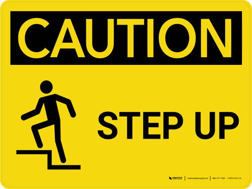 Caution: Step Up Landscape With Icon - Wall Sign