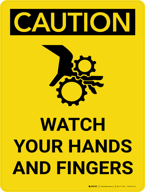 Caution: Watch Your Hands and Fingers Portrait With Icon - Wall Sign