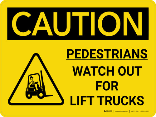 Caution: Pedestrians Watch Out For Lift Trucks Landscape With Icon - Wall Sign