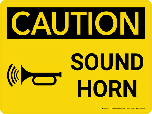 Caution: Sound Horn Landscape With Icon - Wall Sign