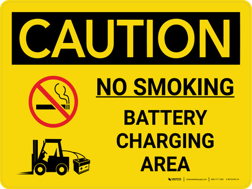 Caution: No Smoking Battery Charging Area Landscape With Icon - Wall Sign
