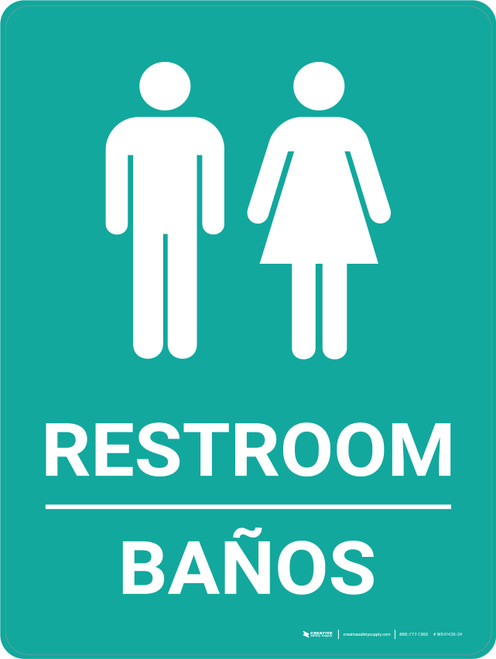 Restroom Bilingual Spanish Green with Icon - Wall Sign