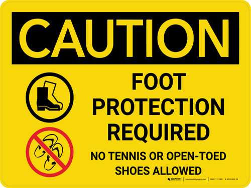 Caution: Foot Protection Required No Tennis Or Open Toed Shoes Landscape With Icons - Wall Sign