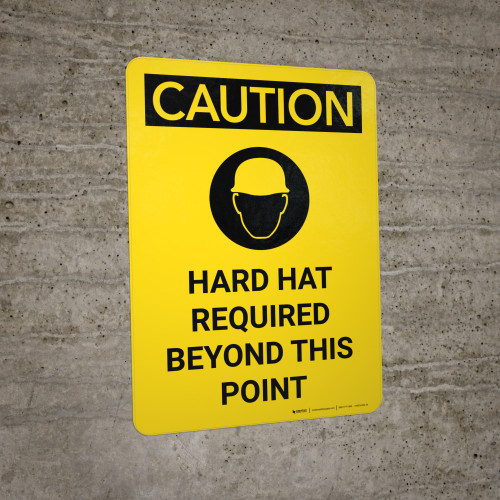 Caution Hard Hat Required Beyond Point Portrait With Icon Wall Sign