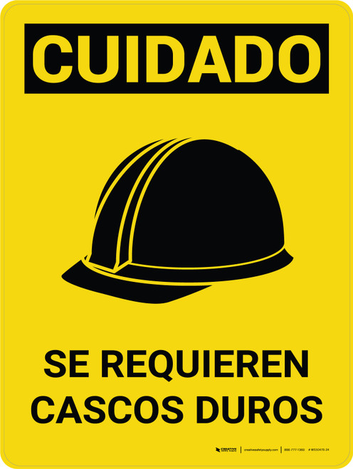 Caution: Hard Hats Required Spanish Portrait With Icon - Wall Sign