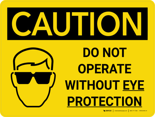 Caution: PPE Do Not Operate Without Eye Protection Landscape With Icon - Wall Sign