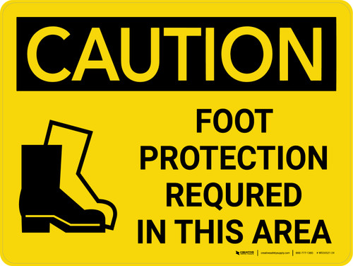 Caution: PPE Foot Protection Required in This Area Landscape With Icon - Wall Sign