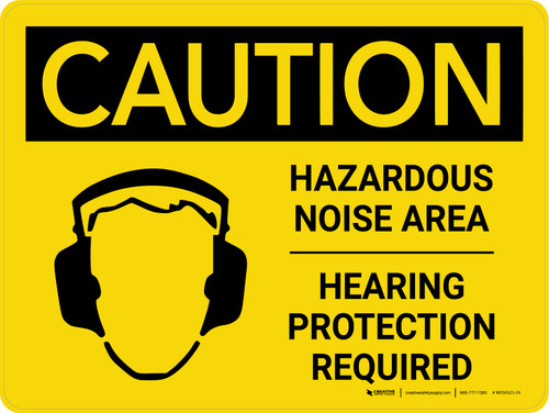 Caution: PPE Hazardous Noise Area Hearing Protection Required Landscape With Icon - Wall Sign