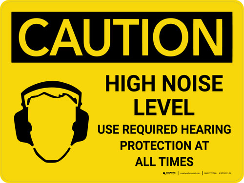 Caution: PPE High Noise Level Use Required Hearing Protection Landscape With Icon - Wall Sign