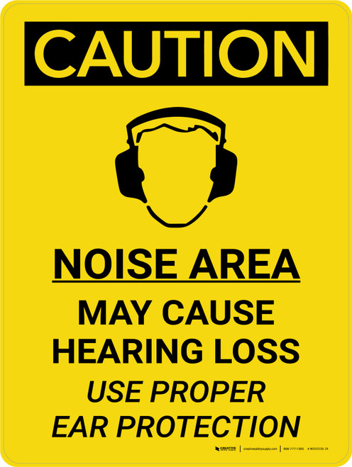 Caution: PPE Noise Area May Cause Hearing Loss Use Hearing Protection Portrait With Icon - Wall Sign