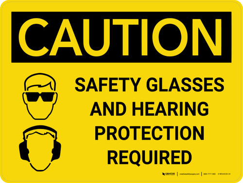 Caution: PPE Safety Glasses and Hearing Protection Required Landscape With Icon - Wall Sign
