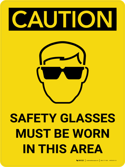 Caution: PPE Safety Glasses Must Be Worn in This Area Portrait With Icon - Wall Sign