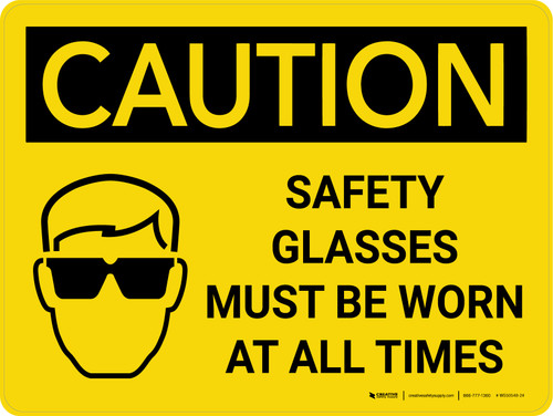 Caution: PPE Safety Glasses Worn At All Time Landscape With Icon - Wall Sign