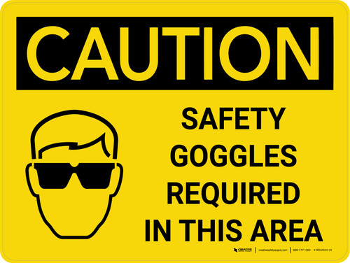 Caution: PPE Safety Goggles Required in This Area Landscape With Icon - Wall Sign