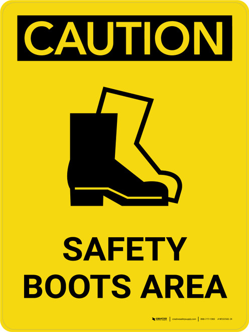 Caution: Safety Boots Area Portrait With Icon - Wall Sign