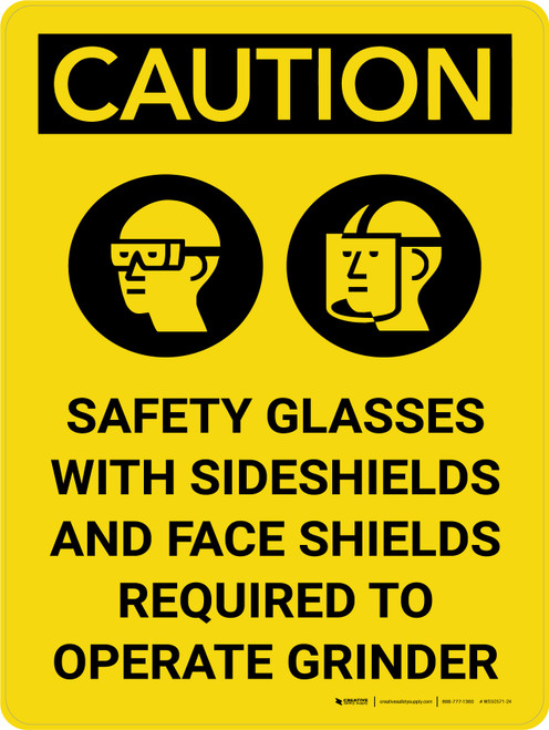 Caution: Safety Glasses With Sideshields Required Portrait With Icon - Wall Sign