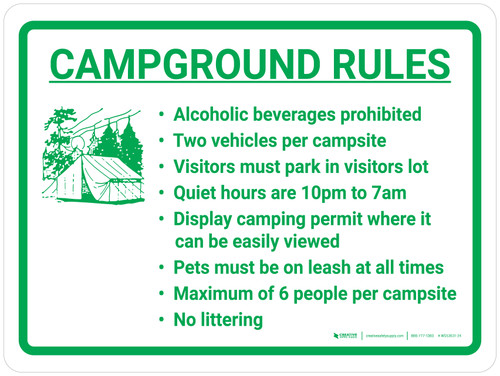 Campground Rules Landscape With Icon - Wall Sign