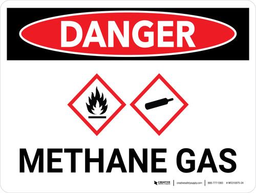 Danger: Methane Gas Landscape with Graphic - Wall Sign