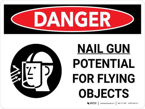 Danger: Nail Gun Flying Objects Landscape with Graphic - Wall Sign