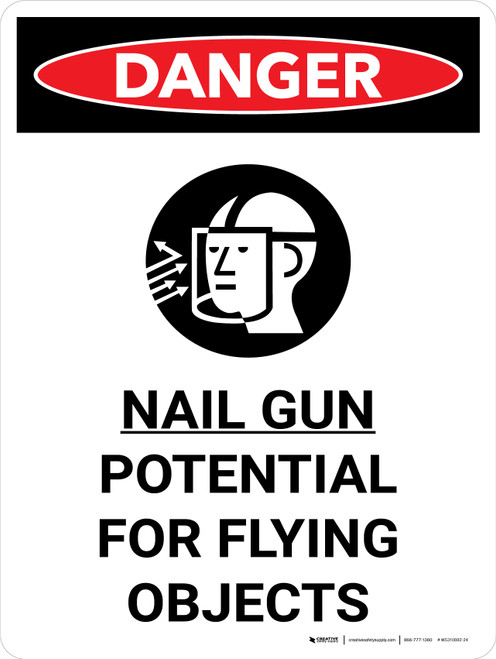 Danger: Nail Gun Flying Objects Portrait with Graphic - Wall Sign