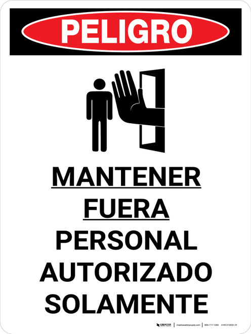 Danger: OSHA Keep Out Authorized Personnel Only Spanish Portrait with Icon - Wall Sign