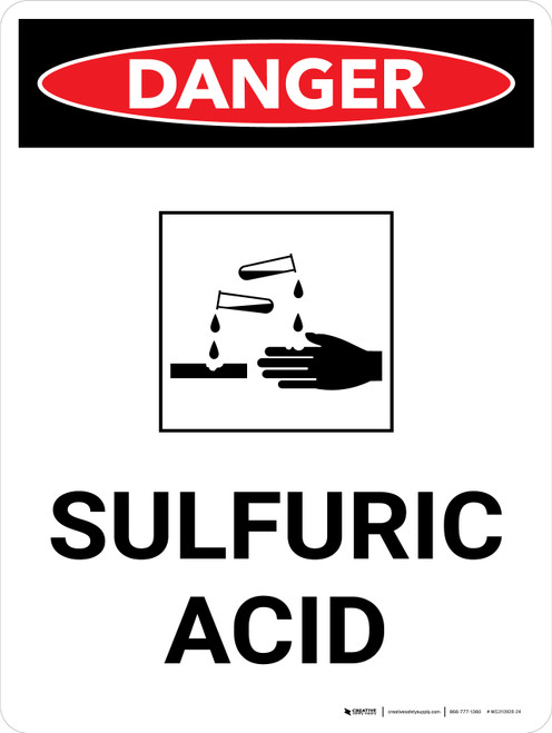 Danger: Sulfuric Acid Warning Portrait with Graphic - Wall Sign