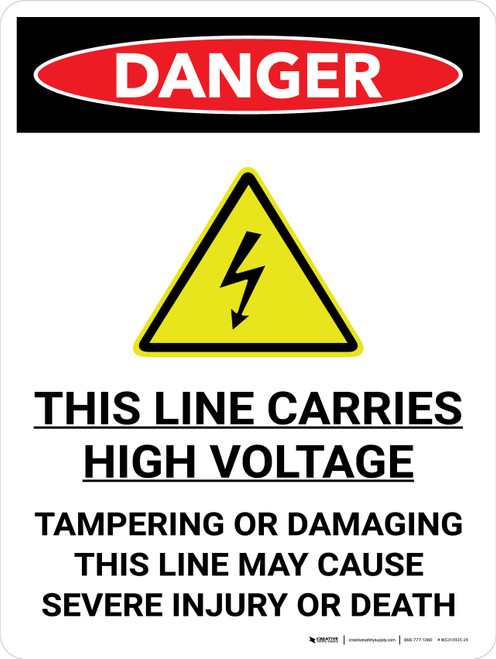 Danger: This Line Carries High Voltage Portrait with Graphic - Wall Sign