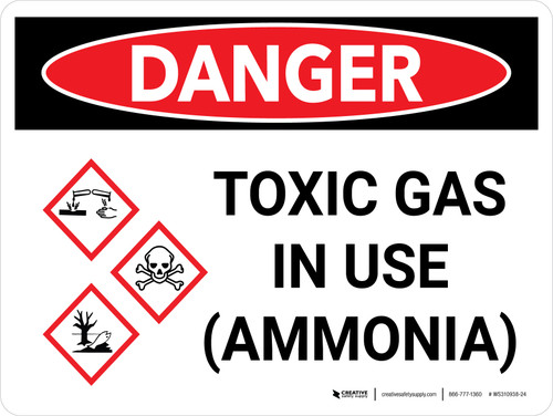 Danger: Toxic Gas Ammonia In Use Landscape with Graphic - Wall Sign