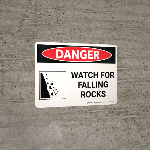 Danger: Watch for Falling Rocks Landscape with Graphic - Wall Sign