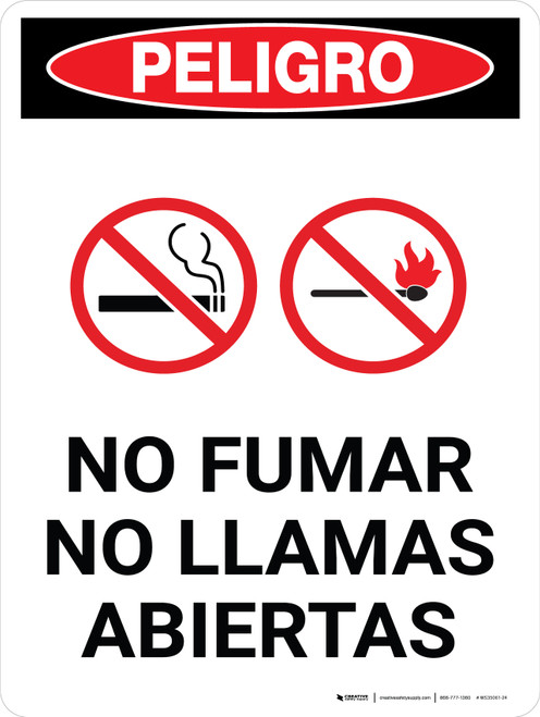 Danger: No Smoking And Open Flame Spanish Portrait with Icon - Wall Sign