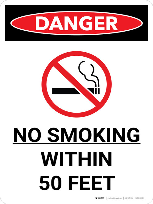 Danger: No Smoking Within 50 Feet Portrait with Graphic - Wall Sign
