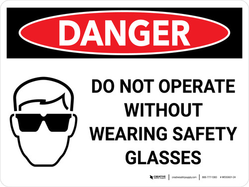 Danger: PPE Do Not Operate Safety Glasses Landscape with Graphic - Wall Sign