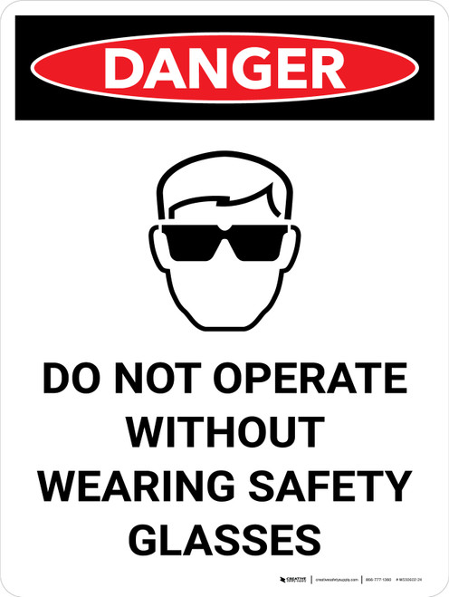 Danger: PPE Do Not Operate Safety Glasses Portrait with Graphic - Wall Sign