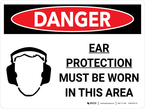 Danger: PPE Ear Protection Must Worn In Area Landscape with Graphic - Wall Sign