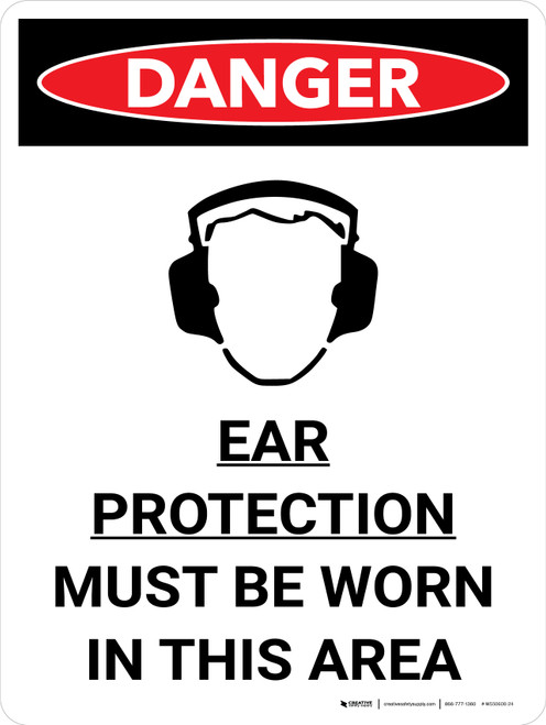 Danger: PPE Ear Protection Required In Area Portrait with Graphic - Wall Sign