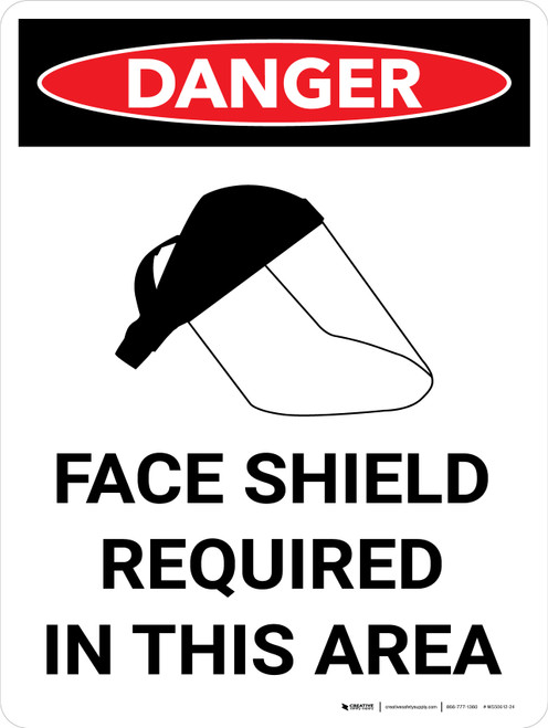 Danger: PPE Face Shield Required In This Area Portrait with Graphic - Wall Sign