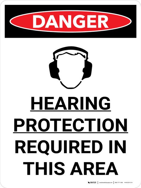 Danger: PPE Hearing Protection Required in This Area Portrait with Graphic - Wall Sign