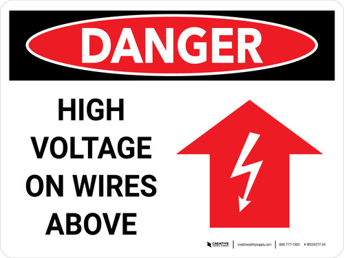 Danger: High Voltage On Wires Above Landscape with Graphic - Wall Sign