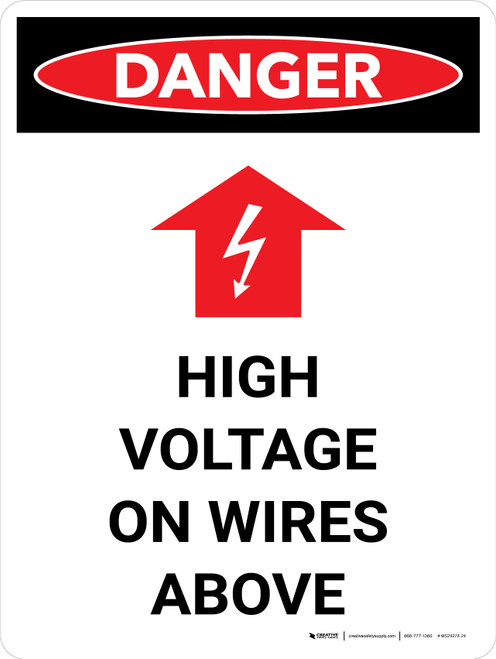 Danger: High Voltage On Wires Above Portrait with Graphic - Wall Sign