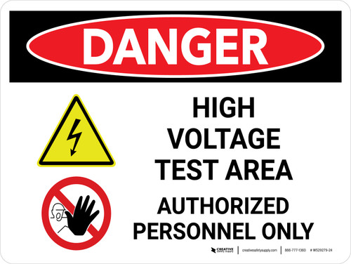Danger: High Voltage Test Area Landscape with Graphic - Wall Sign
