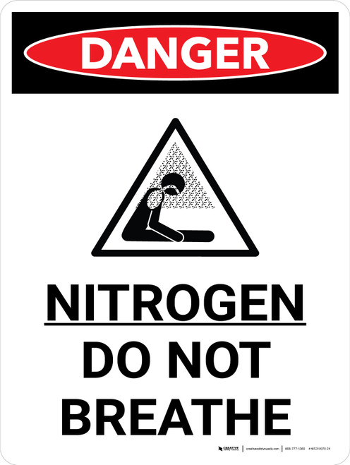 Danger: Nitrogen Do Not Breath Portrait with Graphic - Wall Sign