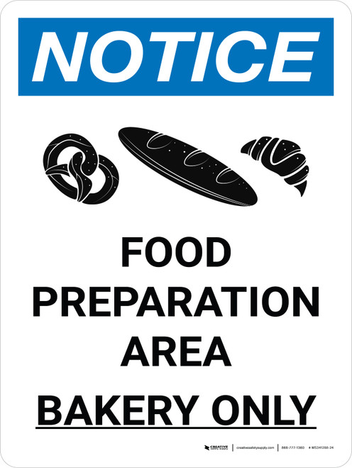 Notice: Food Prep Area - Bakery Only Portrait with Graphic